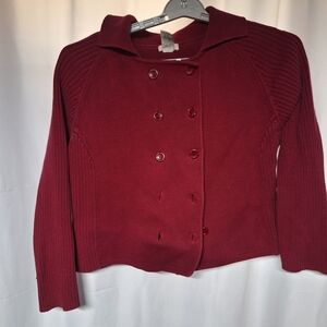 Elegant Burgundy Double-Breasted Knitted Cardigan